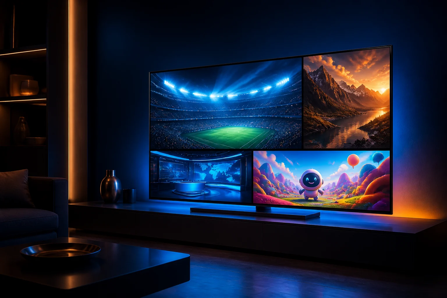 Premium 4K entertainment experience with live sports, movies, news and family viewing