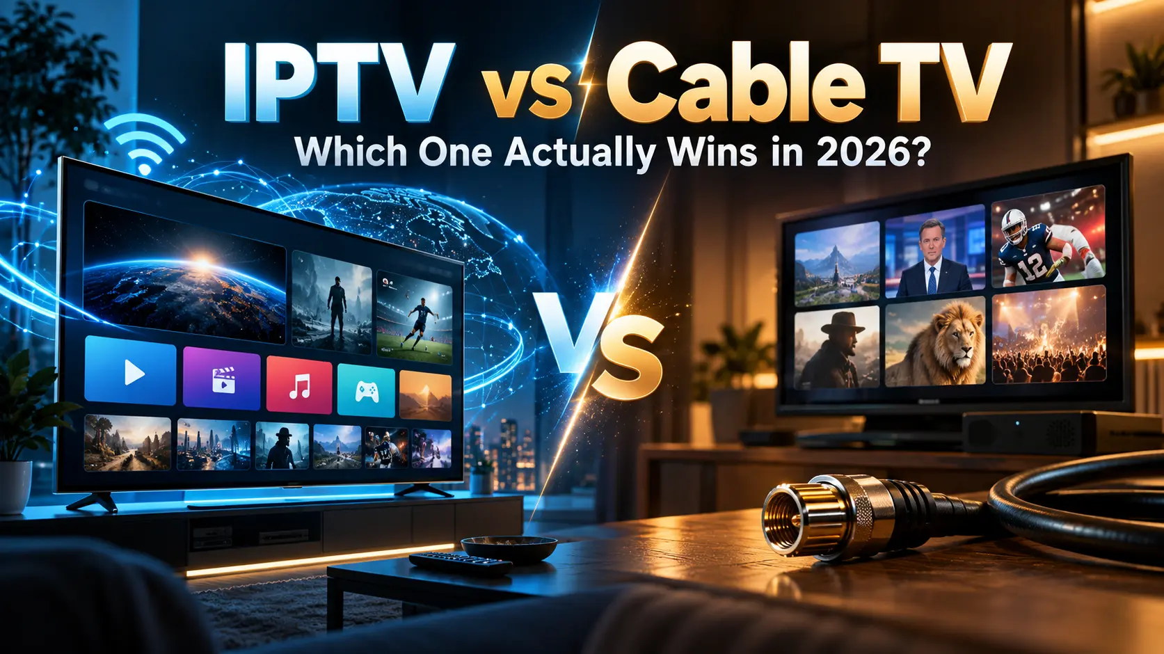 IPTV channel list on a TV screen sorted by category